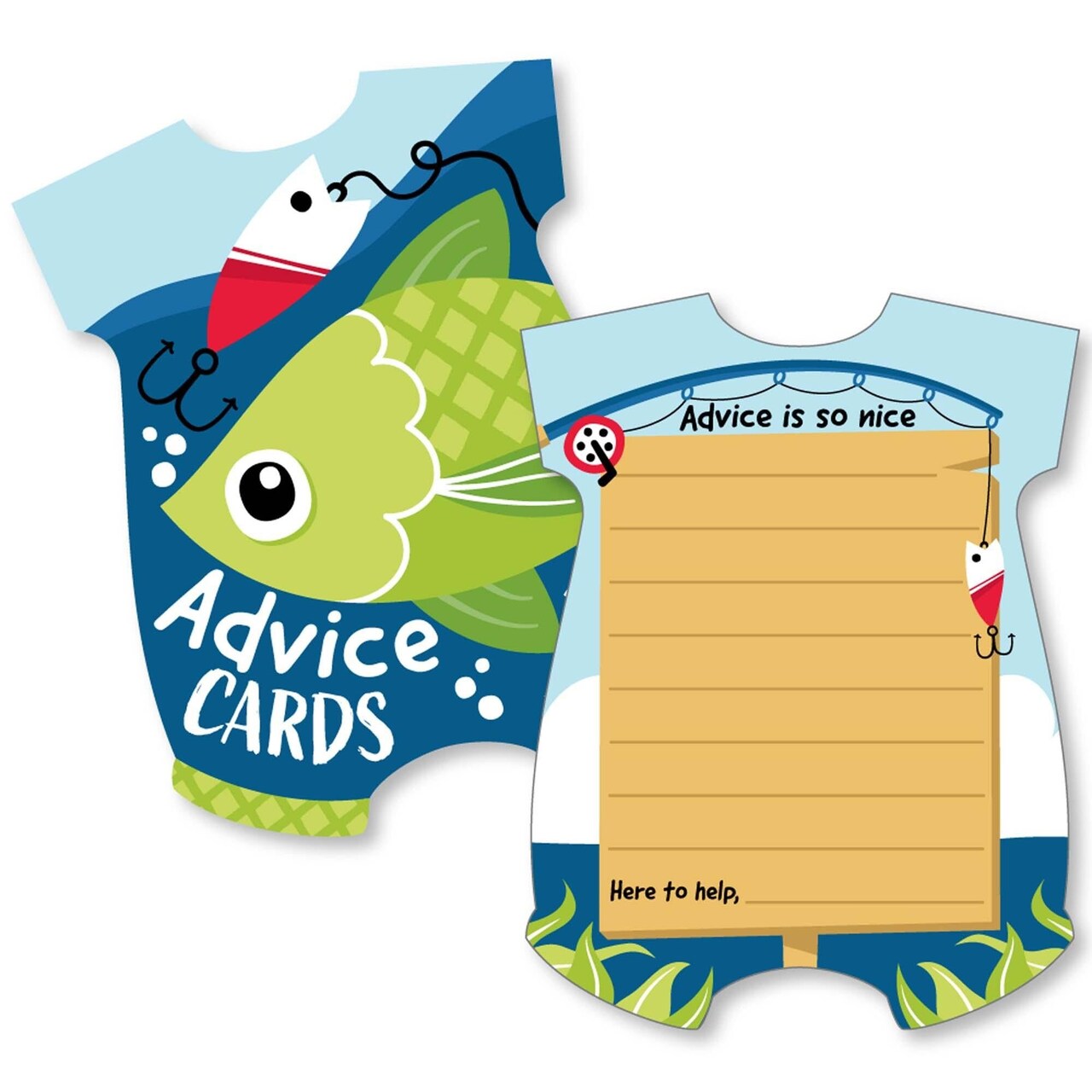 Big Dot of Happiness Let's Go Fishing - Baby Bodysuit Wish Card Fish Themed Baby Shower Activities - Shaped Advice Cards Game - Set of 20